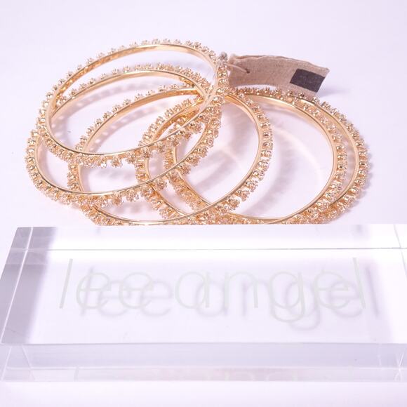 Neiman Marcus Lee Angel Safina Gold Crystal Bangle Bracelet Set 5 NWT 240 - Picture 8 of 10